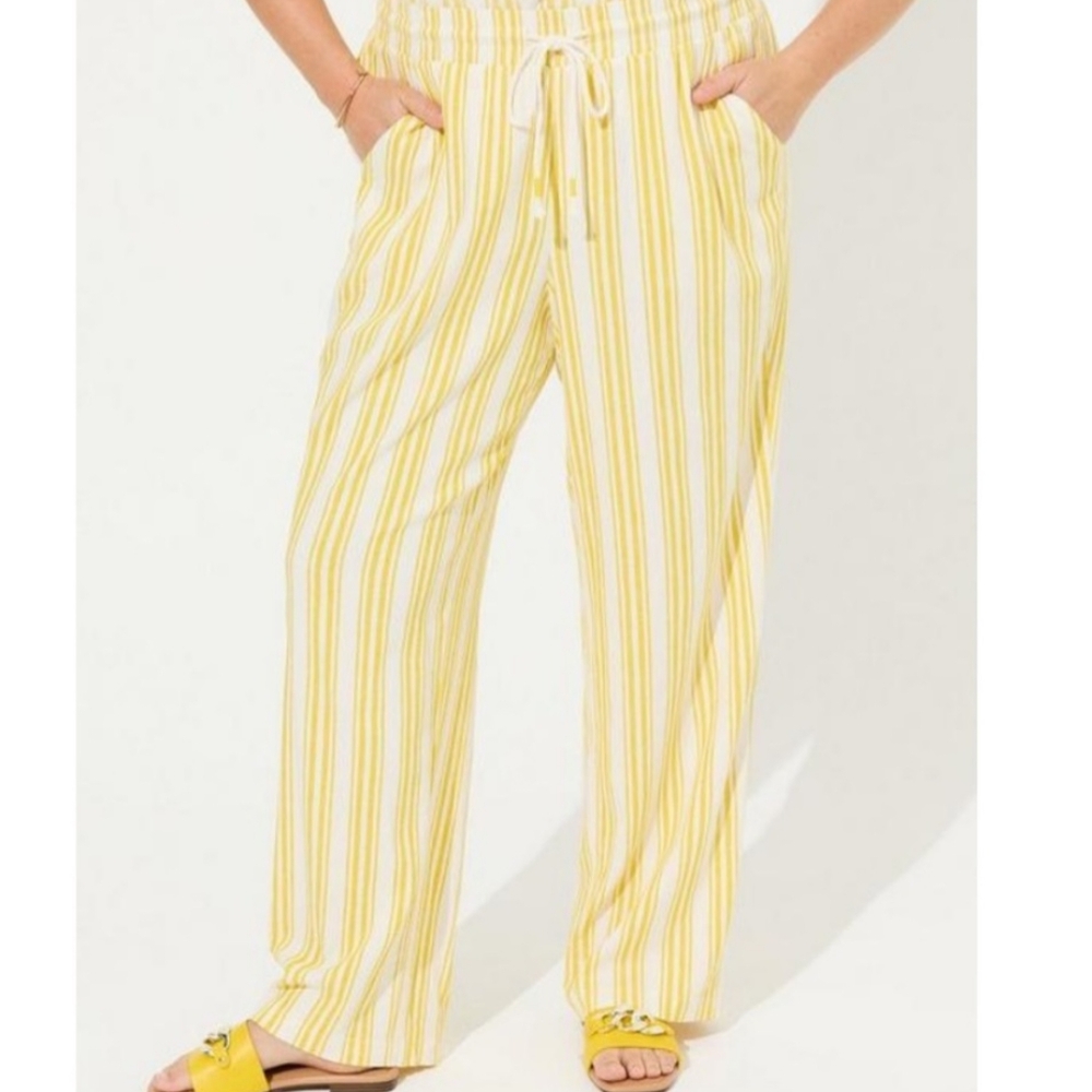 Torrid Linen Pull-on Yellow Striped High Rise Pants - Size 2X Short - Picture 2 of 8